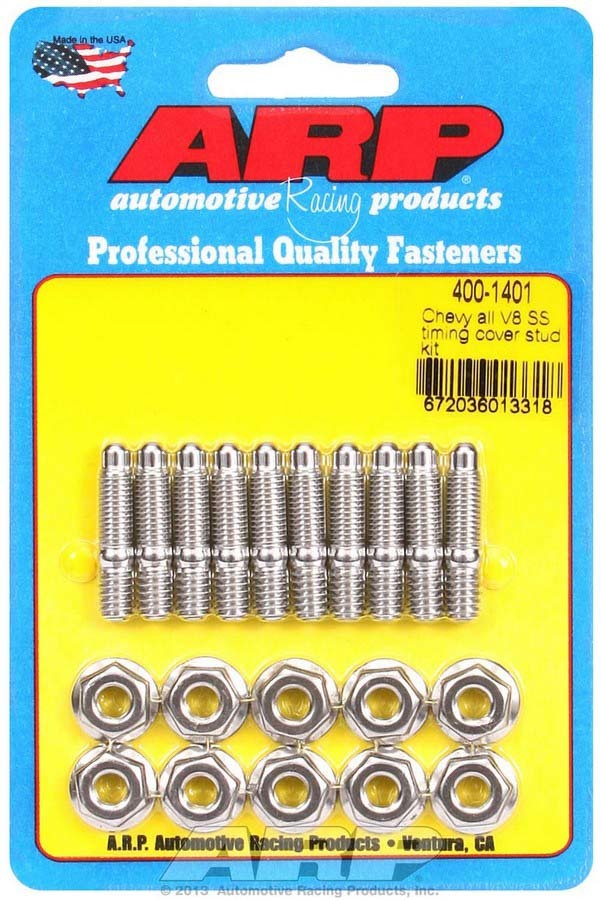 Timing Cover Stud - Hex Nuts - Stainless - Polished - Chevy V8 - Set of 10