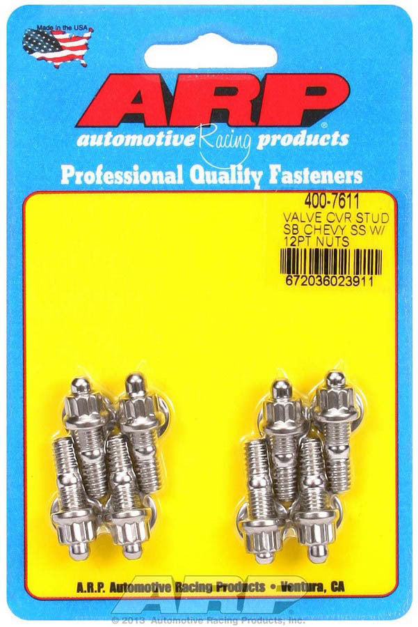 Valve Cover Fastener - Stud - 1/4-20 in Thread - 1.170 in Long - 12 Point Nuts - Stainless - Polished - Set of 8