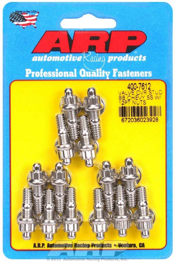 Valve Cover Fastener - Stud - 1/4-20 in Thread - 1.170 in Long - 12 Point Nuts - Stainless - Polished - Set of 14