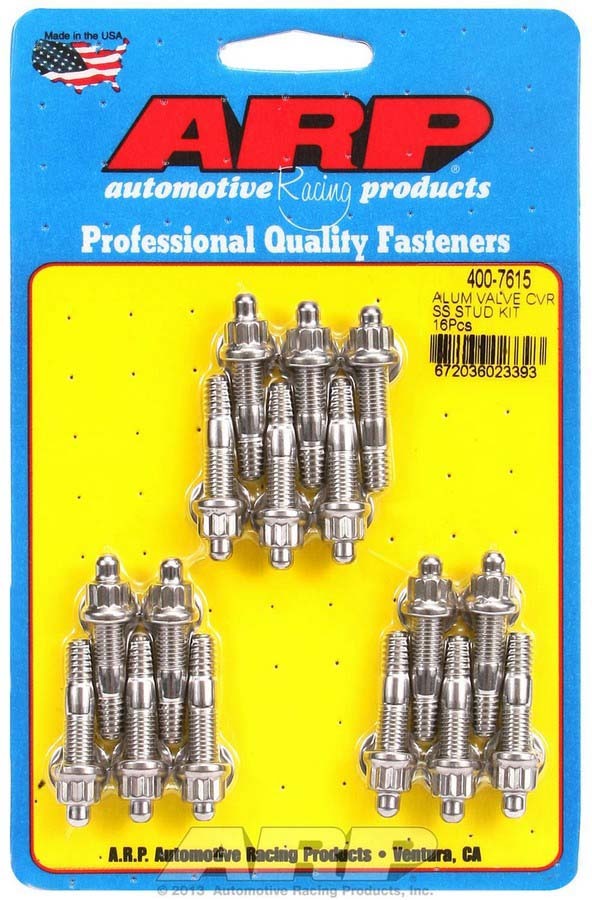 Valve Cover Fastener - Stud - 1/4-20 in Thread - 1.500 in Long - 12 Point Nuts - Stainless - Polished - Set of 16