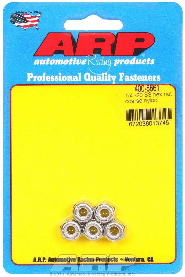 Nut - Locking - 1/4-20 in Thread - Hex Head - Nylon Insert - Stainless - Polished - Set of 5