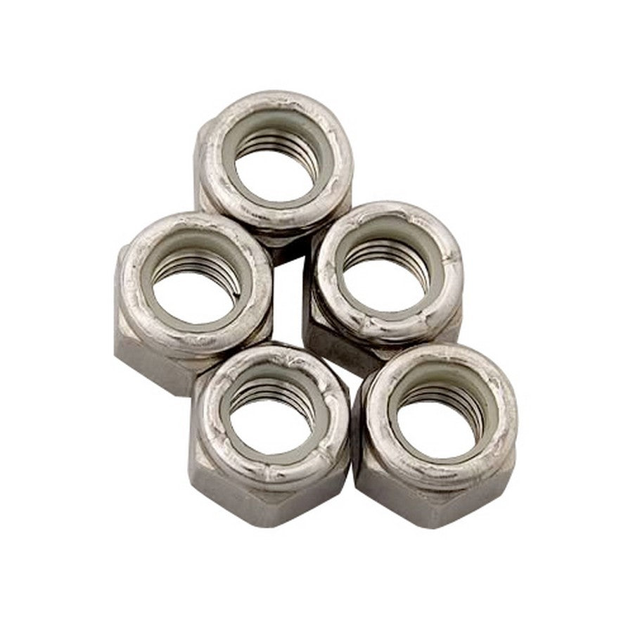 Nut - Locking - 3/8-24 in Thread - Hex Head - Nylon Insert - Stainless - Polished - Set of 5