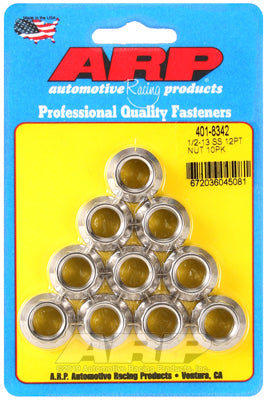 Nut - 1/2-13 in Thread - 9/16 in 12 Point Head - Stainless - Polished - Universal - Set of 10