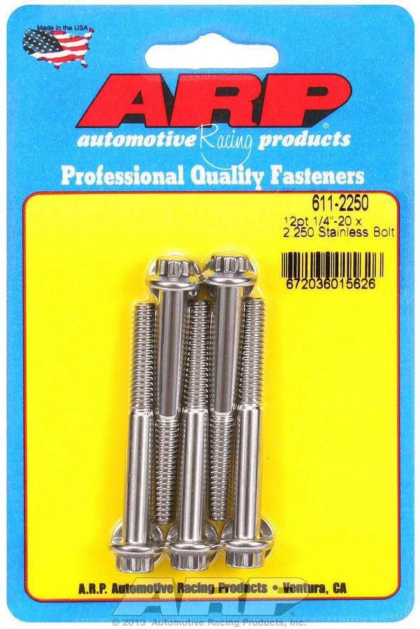 Bolt - 1/4-20 in Thread - 2.25 in Long - 5/16 in 12 Point Head - Stainless - Polished - Universal - Set of 5