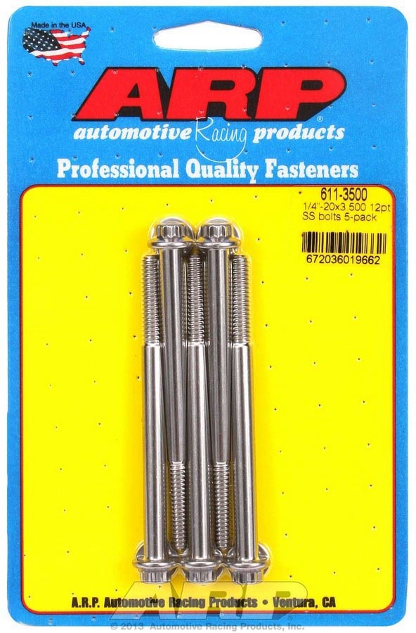 Bolt - 1/4-20 in Thread - 3.5 in Long - 5/16 in 12 Point Head - Stainless - Polished - Universal - Set of 5