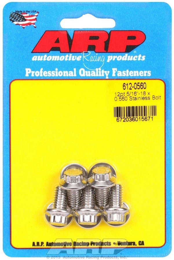 Bolt - 5/16-18 in Thread - 0.56 in Long - 3/8 in 12 Point Head - Stainless - Polished - Universal - Set of 5