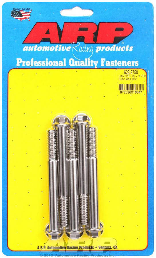 Bolt - 3/8-16 in Thread - 3.75 in Long - 3/8 in Hex Head - Stainless - Polished - Universal - Set of 5