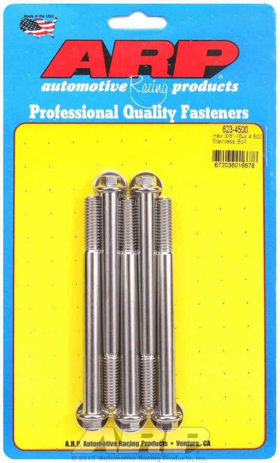 Bolt - 3/8-16 in Thread - 4.5 in Long - 3/8 in Hex Head - Stainless - Polished - Universal - Set of 5