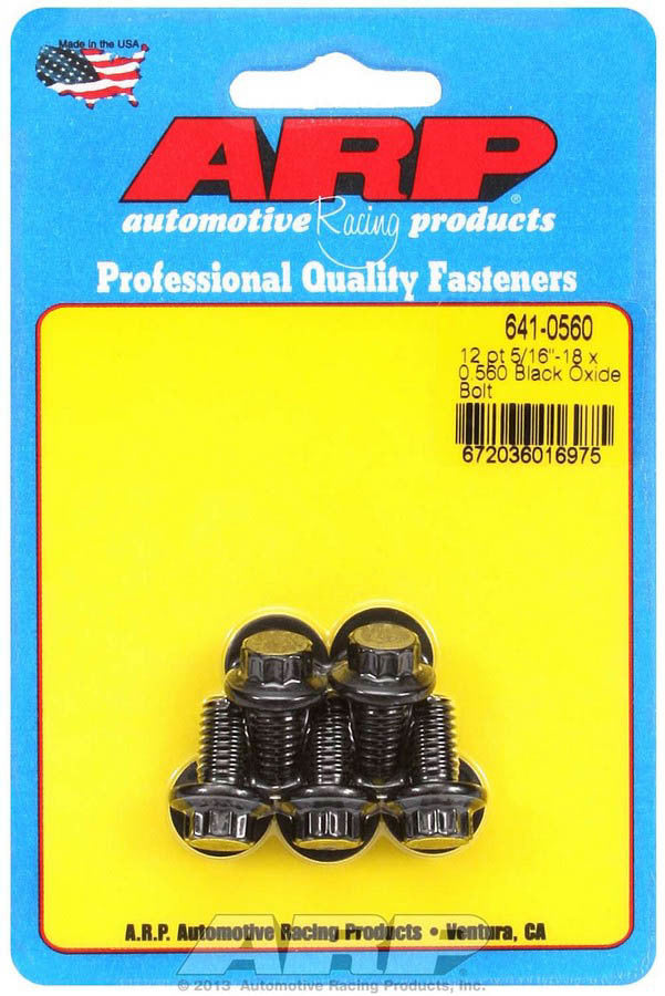 Bolt - 5/16-18 in Thread - 0.56 in Long - 3/8 in 12 Point Head - Chromoly - Black Oxide - Universal - Set of 5