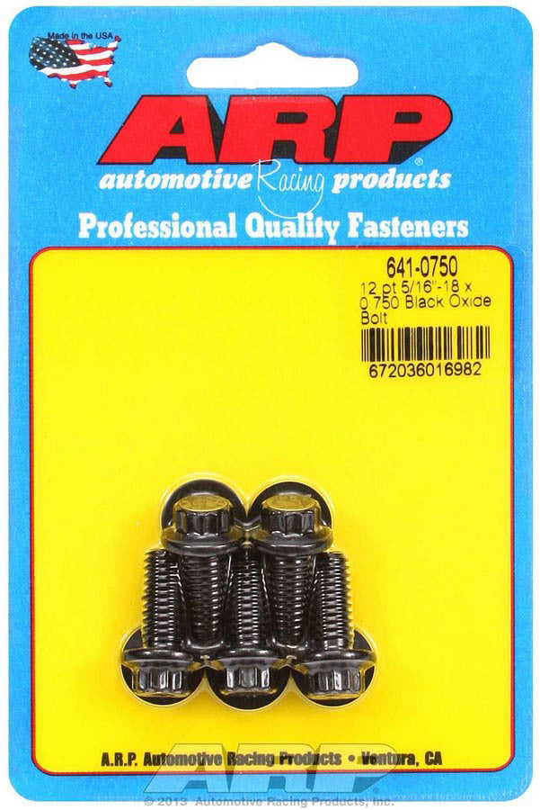 Bolt - 5/16-18 in Thread - 0.75 in Long - 3/8 in 12 Point Head - Chromoly - Black Oxide - Universal - Set of 5