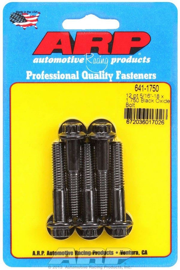 Bolt - 5/16-18 in Thread - 1.75 in Long - 3/8 in 12 Point Head - Chromoly - Black Oxide - Universal - Set of 5