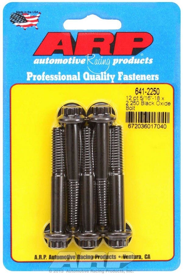 Bolt - 5/16-18 in Thread - 2.25 in Long - 3/8 in 12 Point Head - Chromoly - Black Oxide - Universal - Set of 5