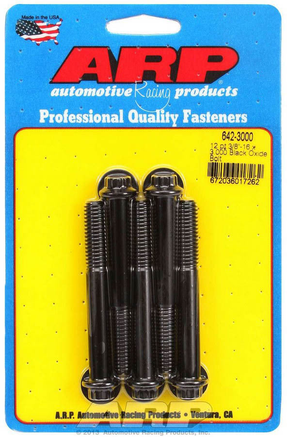 Bolt - 3/8-16 in Thread - 3 in Long - 3/8 in 12 Point Head - Chromoly - Black Oxide - Universal - Set of 5