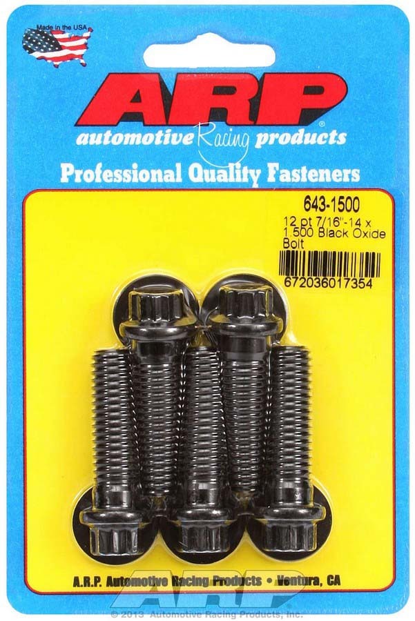 Bolt - 7/16-14 in Thread - 1.5 in Long - 7/16 in 12 Point Head - Chromoly - Black Oxide - Universal - Set of 5