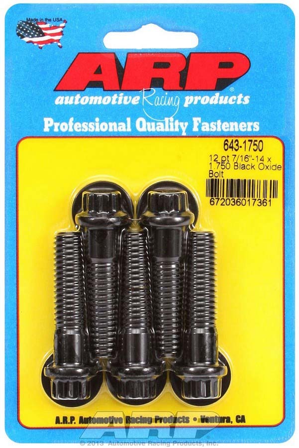 Bolt - 7/16-14 in Thread - 1.75 in Long - 7/16 in 12 Point Head - Chromoly - Black Oxide - Universal - Set of 5