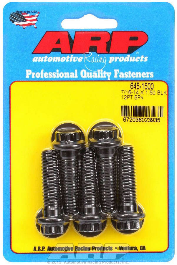 Bolt - 7/16-14 in Thread - 1.5 in Long - 1/2 in 12 Point Head - Chromoly - Black Oxide - Universal - Set of 5