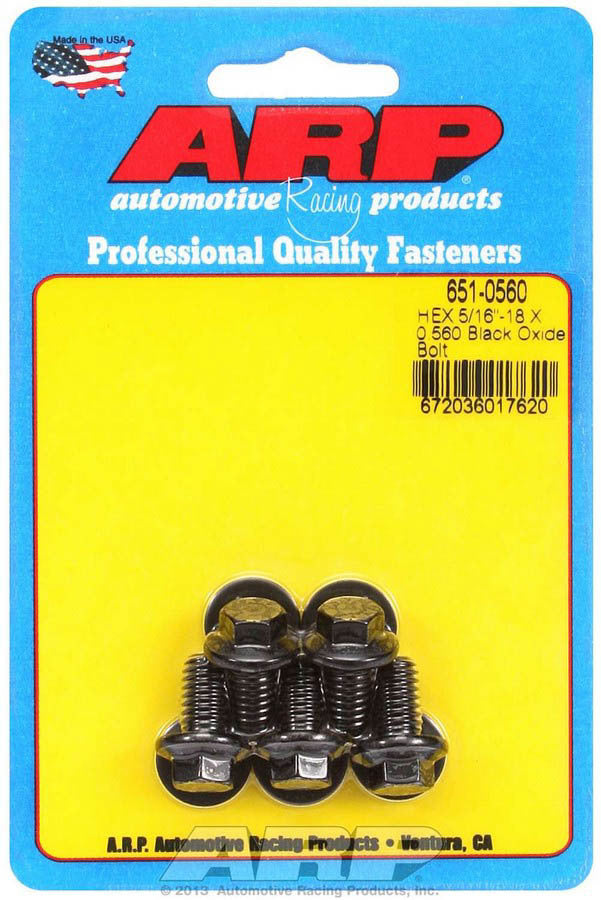 Bolt - 5/16-18 in Thread - 0.56 in Long - 3/8 in Hex Head - Washers - Steel - Black Oxide - Universal - Set of 5