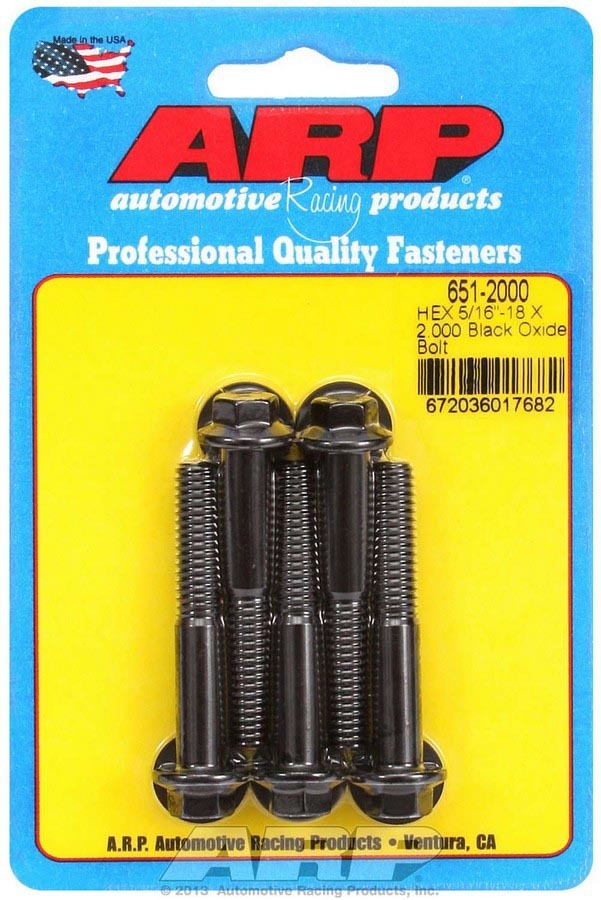 Bolt - 5/16-18 in Thread - 2 in Long - 3/8 in Hex Head - Chromoly - Black Oxide - Universal - Set of 5