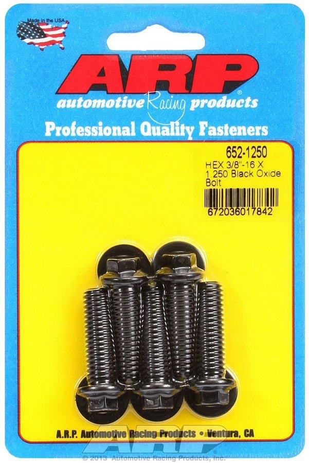 Bolt - 3/8-16 in Thread - 1.25 in Long - 3/8 in Hex Head - Chromoly - Black Oxide - Universal - Set of 5