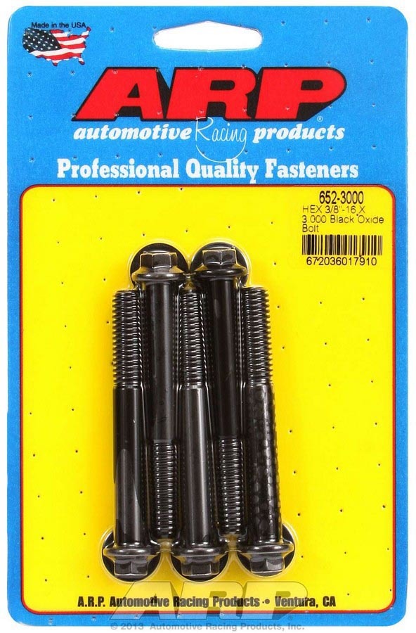 Bolt - 3/8-16 in Thread - 3 in Long - 3/8 in Hex Head - Chromoly - Black Oxide - Universal - Set of 5