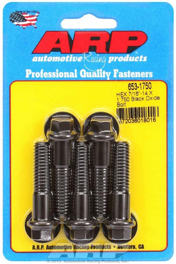 Bolt - 7/16-14 in Thread - 1.75 in Long - 7/16 in Hex Head - Chromoly - Black Oxide - Universal - Set of 5