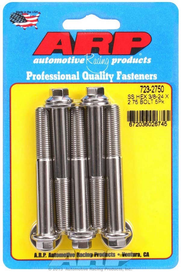 Bolt - 3/8-24 in Thread - 2.75 in Long - 3/8 in Hex Head - Stainless - Polished - Universal - Set of 5