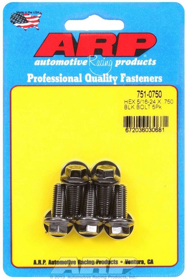 Bolt - 5/16-24 in Thread - 0.75 in Long - 3/8 in Hex Head - Chromoly - Black Oxide - Universal - Set of 5
