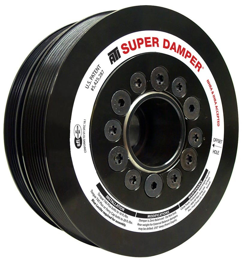 Harmonic Balancer - Serpentine Super Damper - 7.530 in OD - SFI 18.1 - AC Pulley - Aluminum / Steel - Black - Internal Balance - GM LS-Series - Each