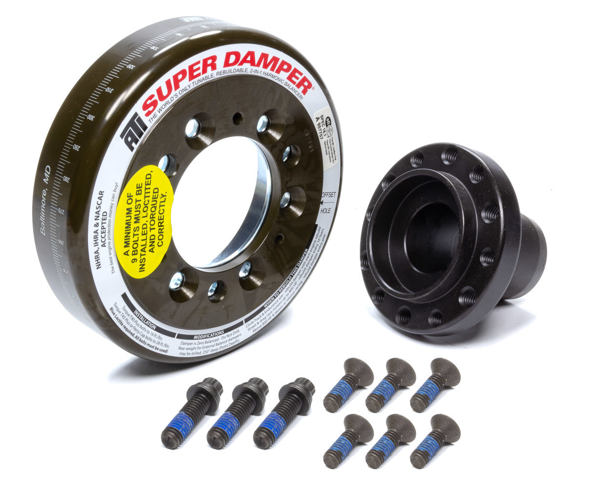 Harmonic Balancer - Super Damper - 6.325 in OD - SFI 18.1 - Steel - Black Oxide - Internal Balance - Ford Small Block - Each