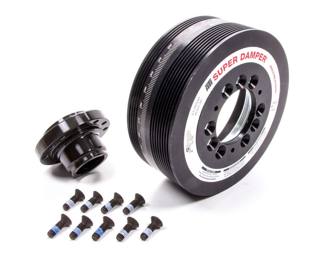 Harmonic Balancer - Serpentine Super Damper - 7.430 in OD - SFI 18.1 - AC Pulley - Aluminum / Steel - Black - Internal Balance - GM LS-Series - Each