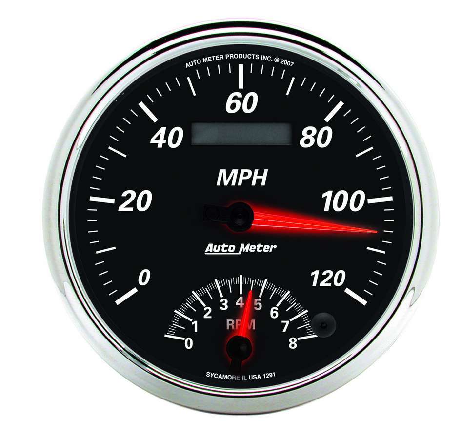 Gauge - Designer Black II Series - Electric - Analog - Speedometer / Tachometer - 5 in Diameter - Black Face - Each