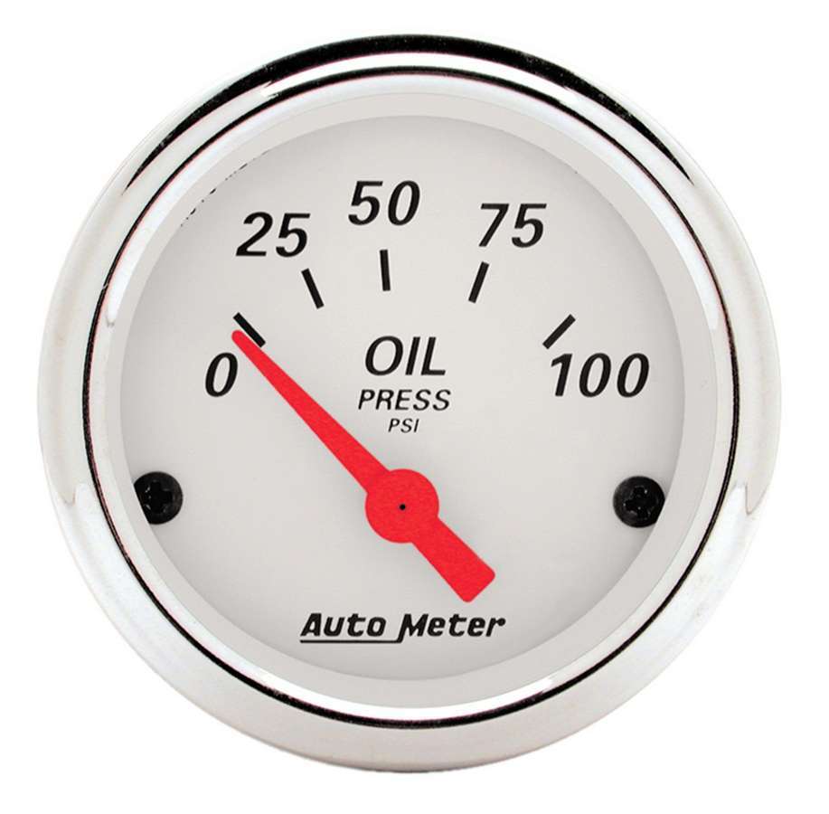 Oil Pressure Gauge - Artic White - 0-100 psi - Electric - Analog - Short Sweep - 2-1/16 in Diameter - White Face - Each