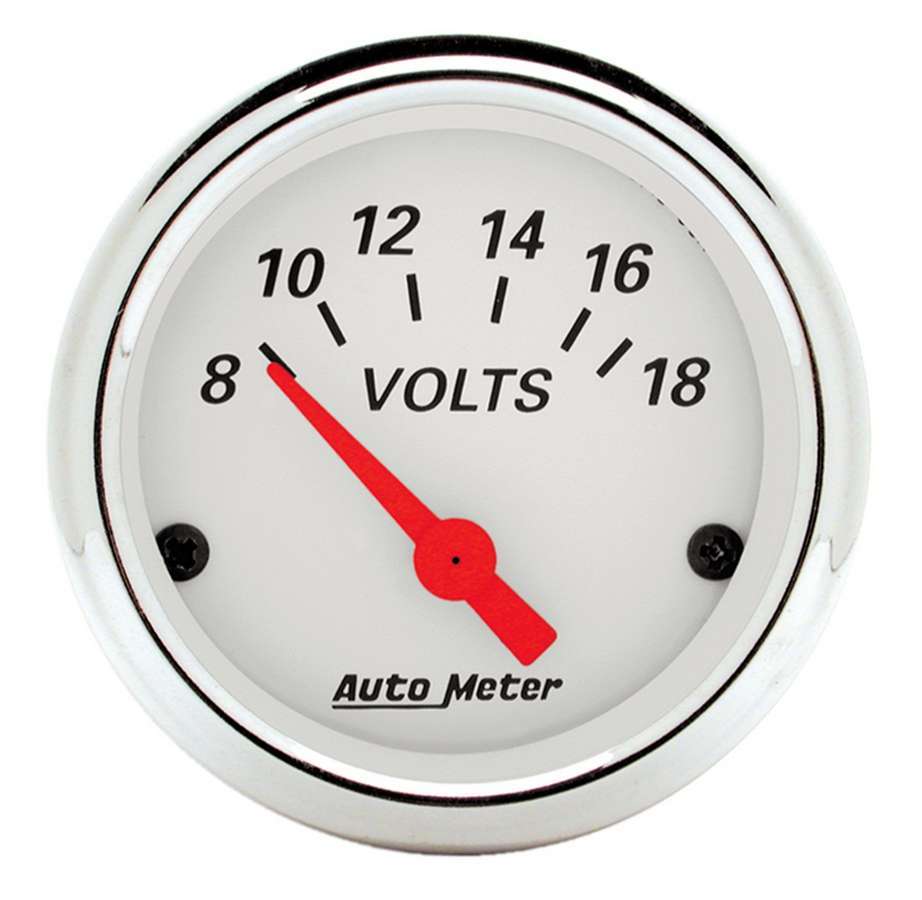 Voltmeter - Arctic White - 8-18V - Electric - Analog - Short Sweep - 2-1/16 in Diameter - White Face - Each