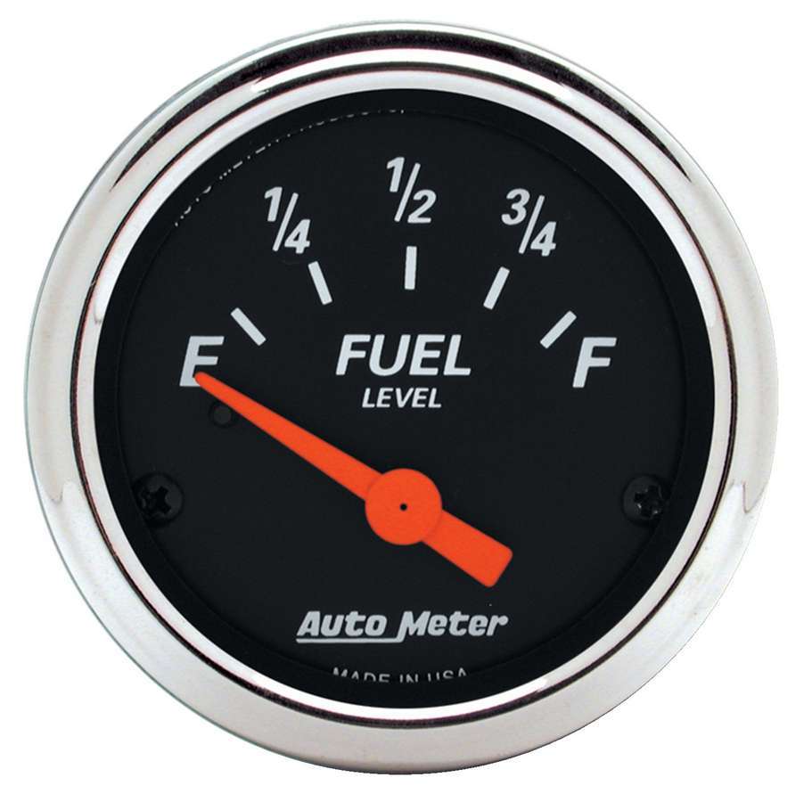 Fuel Level Gauge - Designer Black - 0-90 ohm - Electric - Analog - Short Sweep - 2-1/16 in Diameter - Black Face - Each