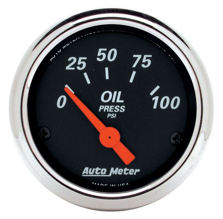 Oil Pressure Gauge - Designer Black - 0-100 psi - Electric - Analog - Short Sweep - 2-1/16 in Diameter - Black Face - Each