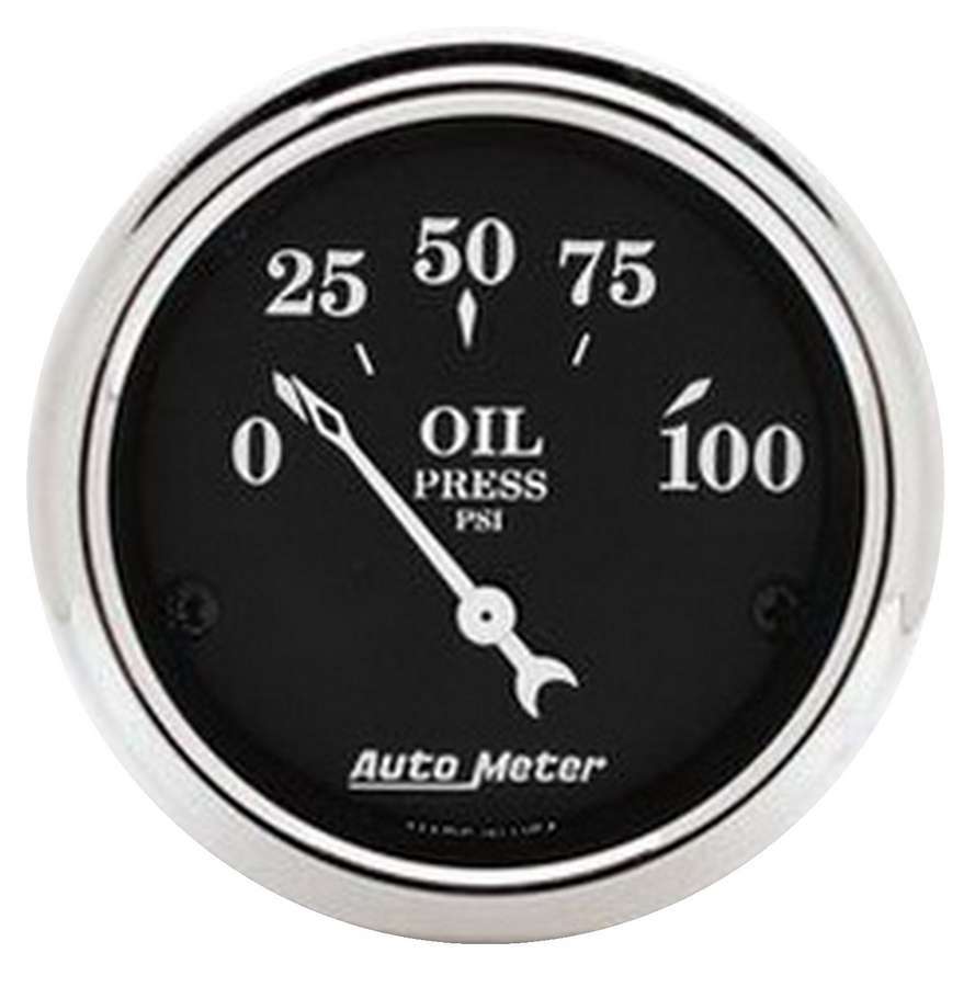 Oil Pressure Gauge - Old Tyme Black - 0-100 psi - Electric - Analog - Short Sweep - 2-1/16 in Diameter - Black Face - Each
