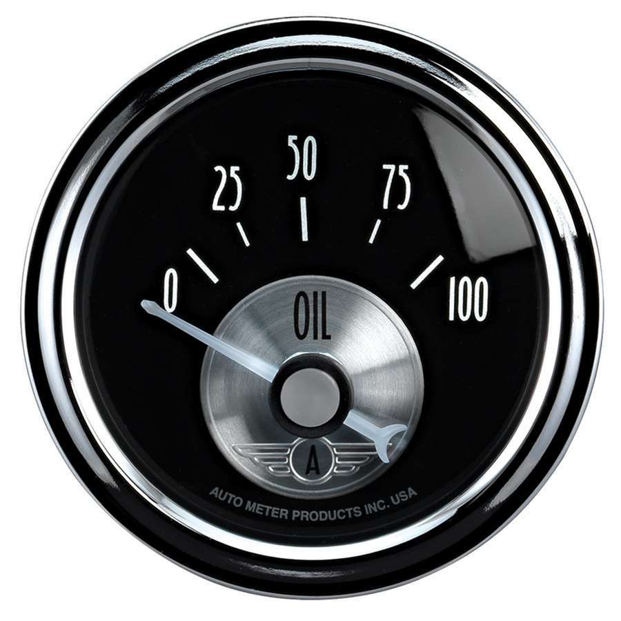 Oil Pressure Gauge - Prestige - 0-100 psi - Electrical - Analog - Short Sweep - 2-1/16 in Diameter - Black Face - Each
