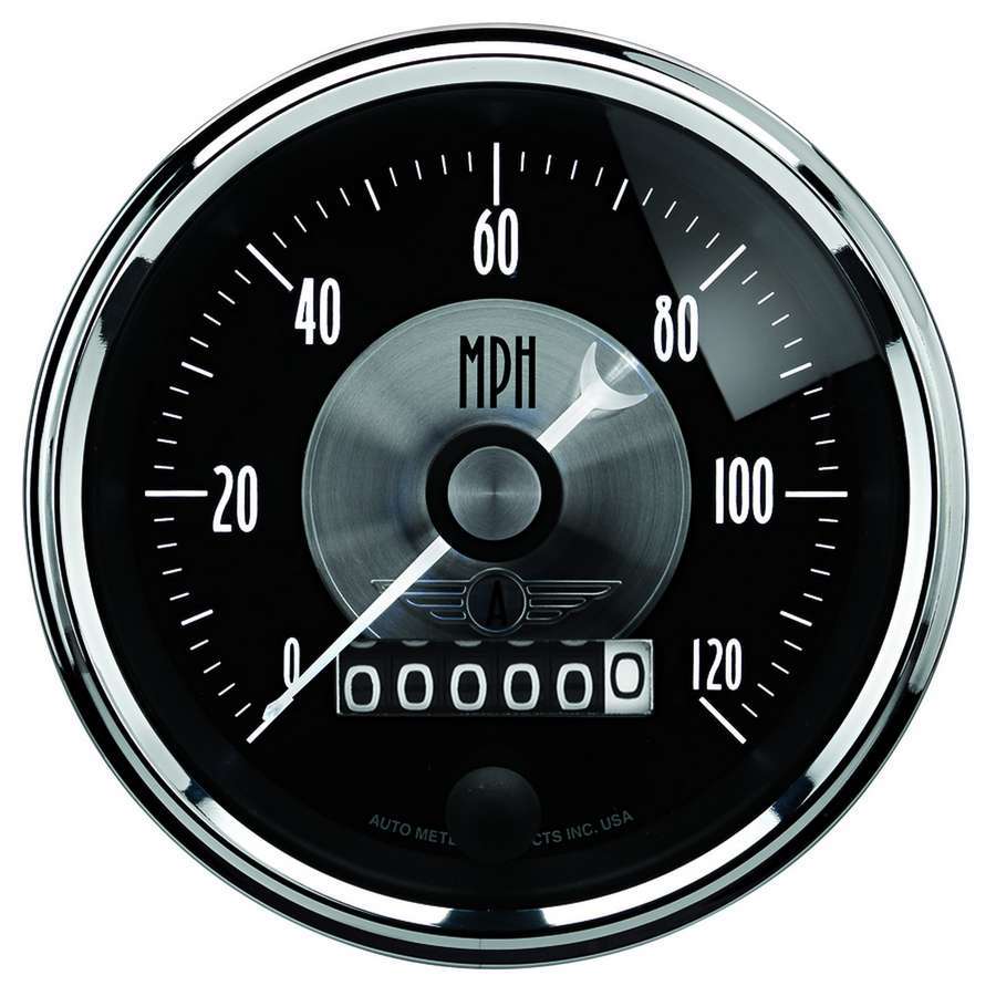 Speedometer - Prestige Black - 120 MPH - Electric - Analog - 3-3/8 in Diameter - Programmable - Black Face - Each