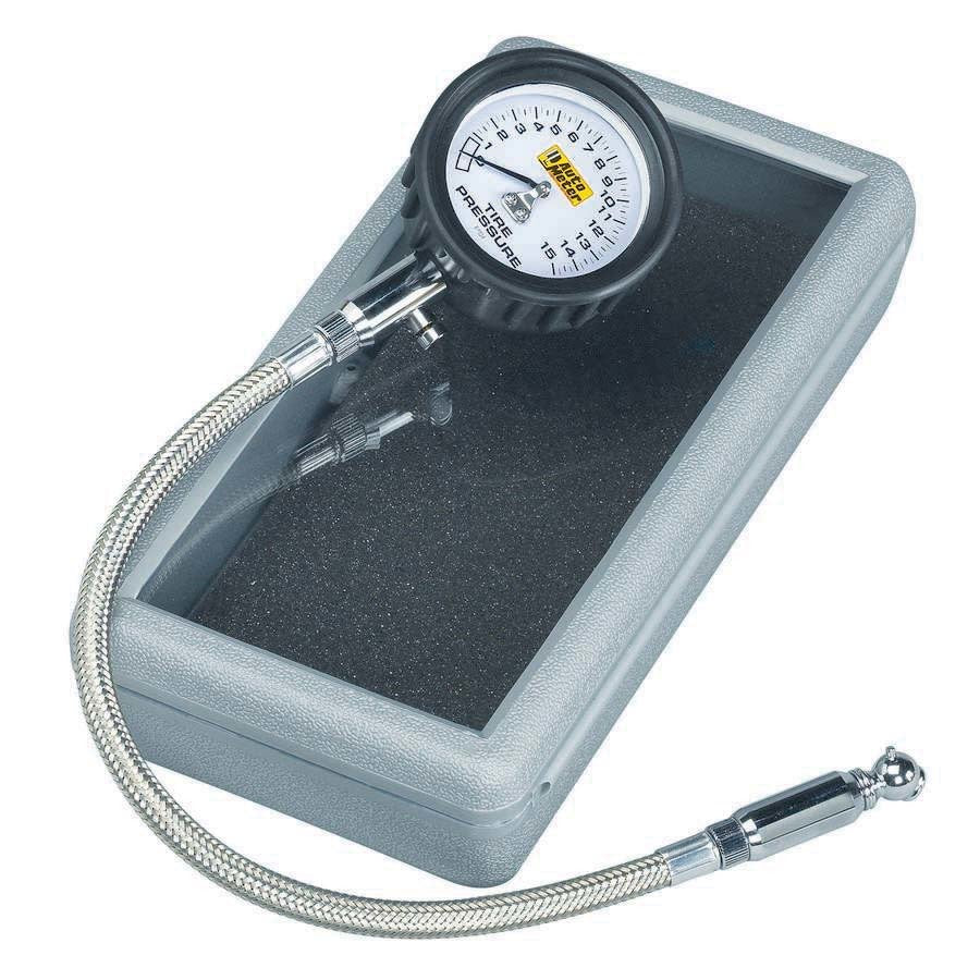 Tire Pressure Gauge - 0-15 psi - Analog - 2-1/4 in Diameter - White Face - 1/4 lb Increments - Gray Case - Each