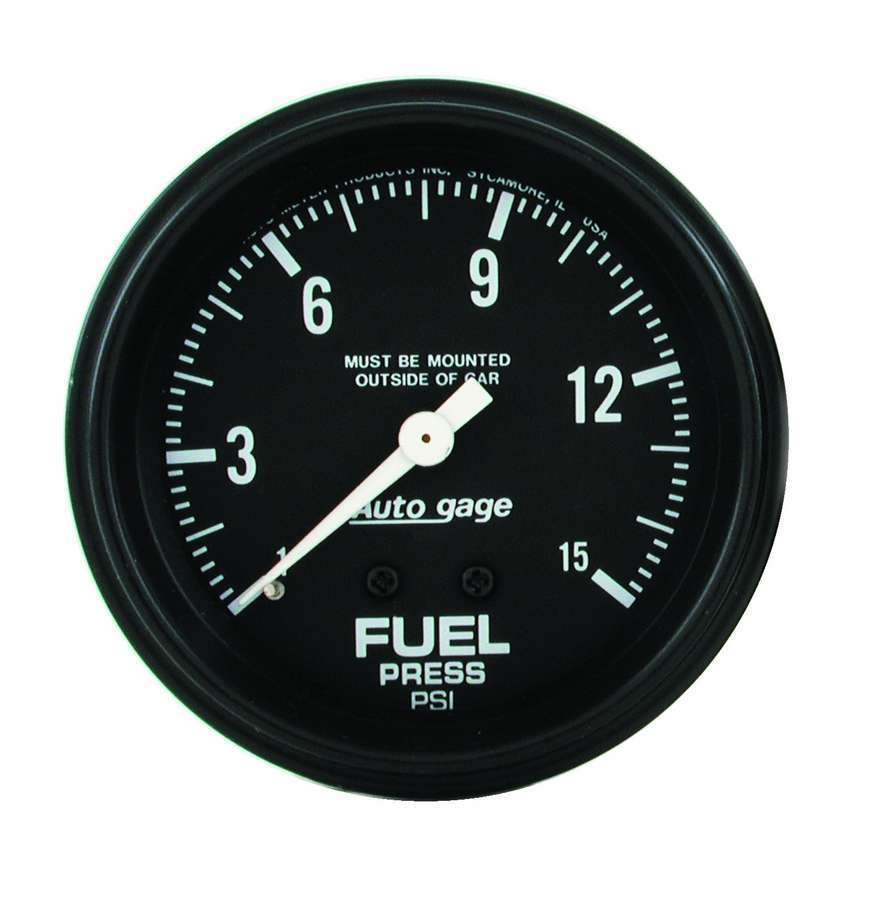 Fuel Pressure Gauge - Auto Gage - 0-15 psi - Mechanical - Analog - Full Sweep - 2-5/8 in Diameter - Black Face - Each