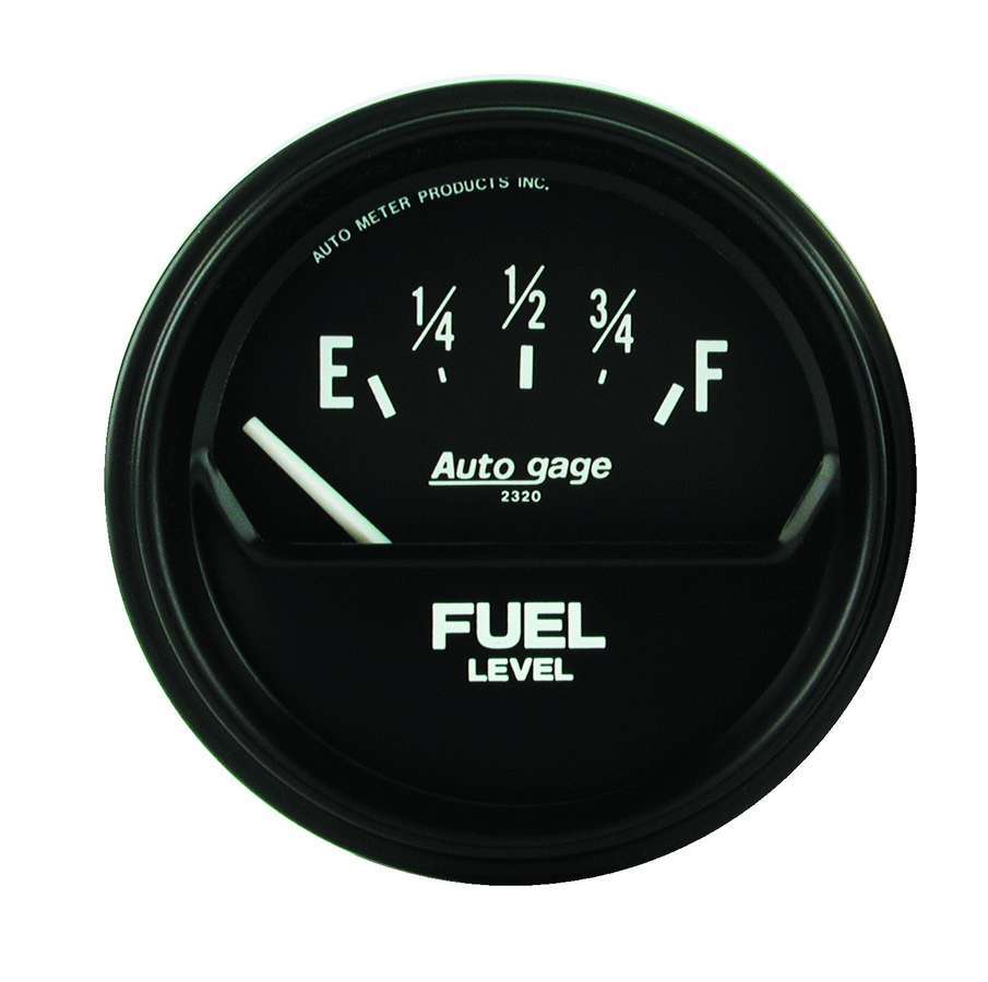 Fuel Level Gauge - Auto Gage - 0-90 ohm - Electric - Analog - Short Sweep - 2-5/8 in Diameter - Black Face - Each
