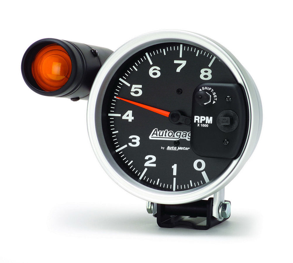 Tachometer - Auto Gage - 8000 RPM - Electric - Analog - 5 in Diameter - Pedestal Mount - Shift Light - Black Face - Each