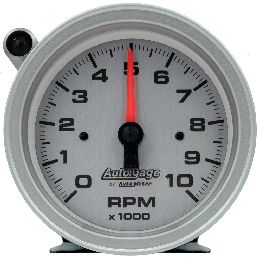 Tachometer - Auto Gage - 10000 RPM - Electric - Analog - 3-3/4 in Diameter - Pedestal Mount - Silver Face - Each