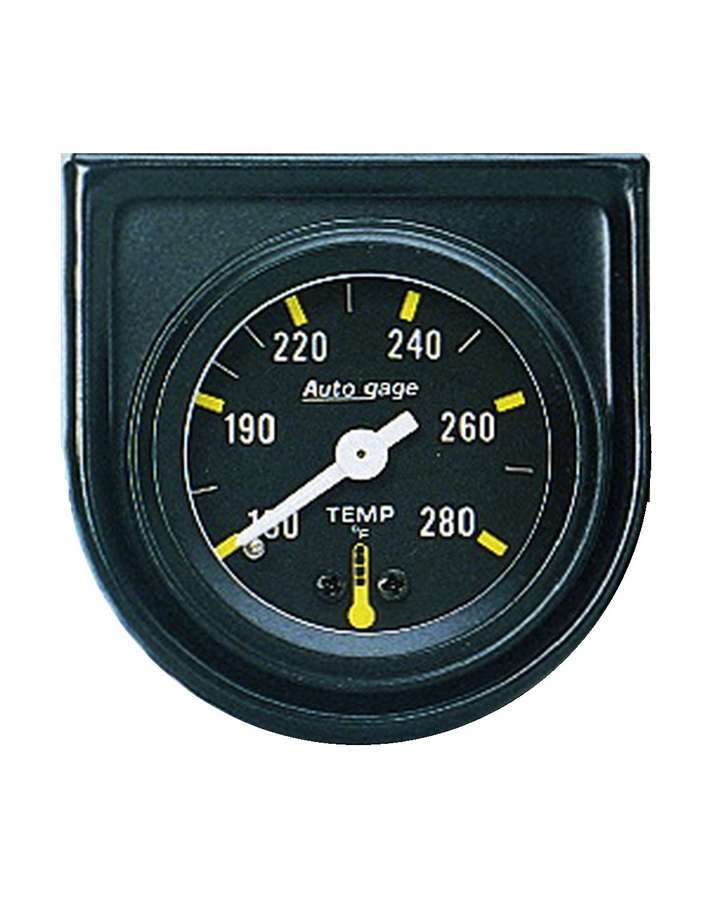 Water Temperature Gauge - Auto Gage - 130-280 Degree F - Mechanical - Analog - Full Sweep - 1-1/2 in Diameter - 1/8 in NPT Port - Panel Mount - Black Face - Each