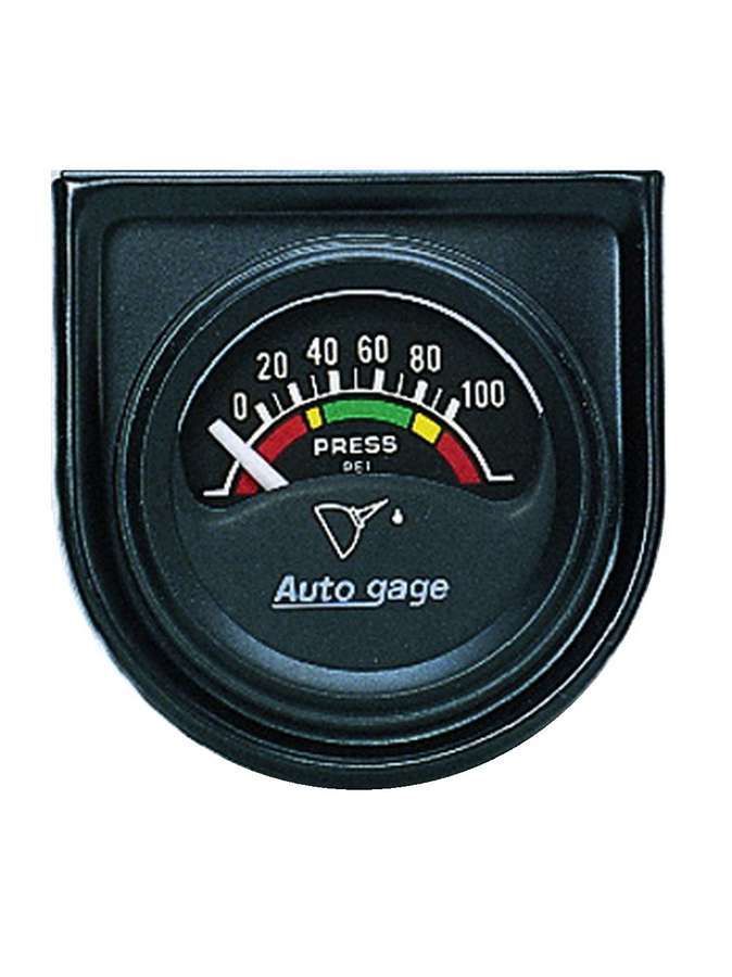 Oil Pressure Gauge - Auto Gage - 0-100 psi - Electric - Analog - Short Sweep - 1-1/2 in Diameter - Mounting Panel - Black Face - Each