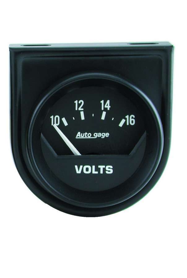 Voltmeter - Auto Gage - 10-16V - Electric - Analog - Short Sweep - 2-1/16 in Diameter - Panel Mounted - Black Face - Each