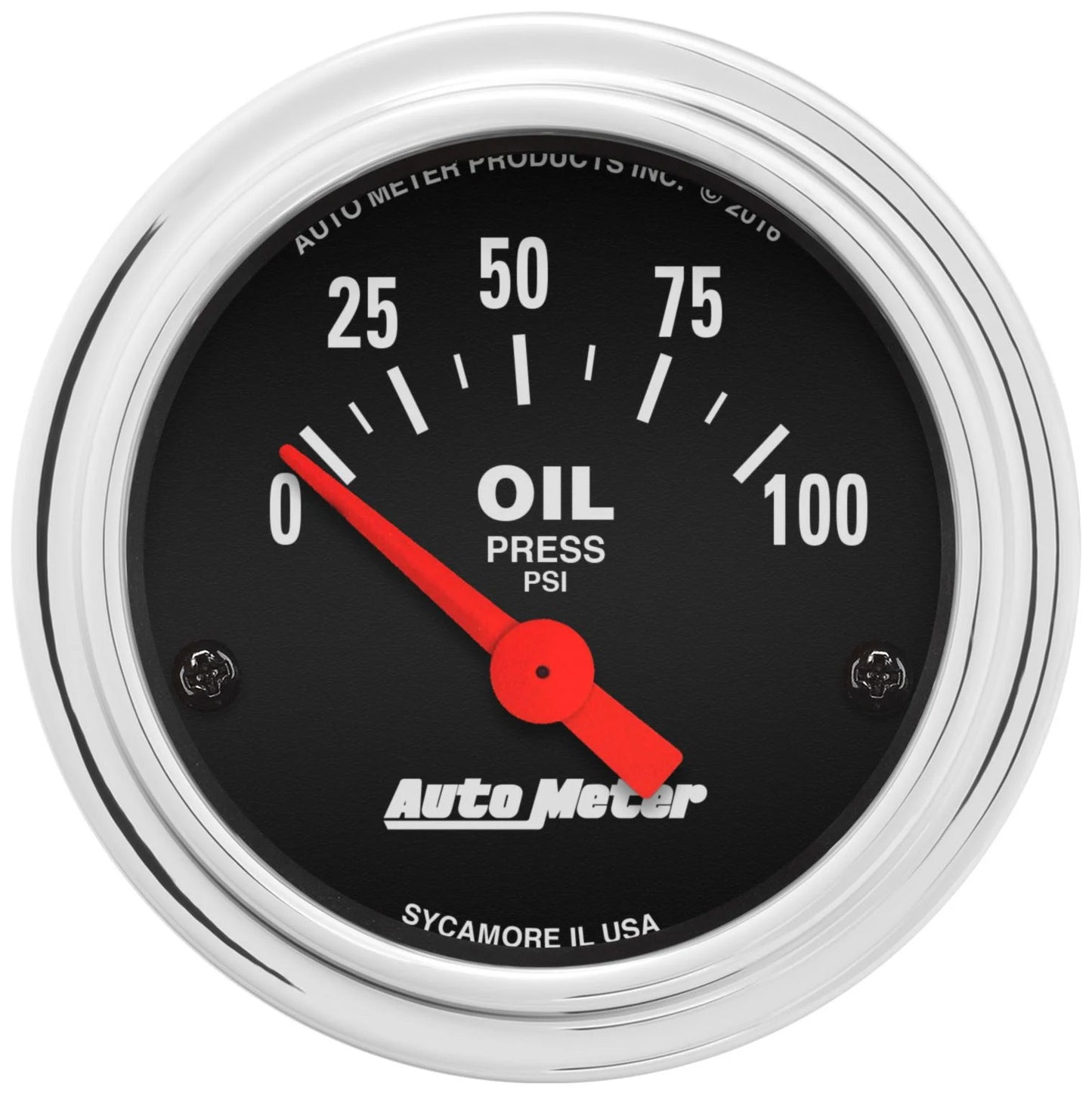 Oil Pressure Gauge - Traditional Chrome - 0-100 psi - Electric - Analog - Short Sweep - 2-1/16 in Diameter - Black Face - Each