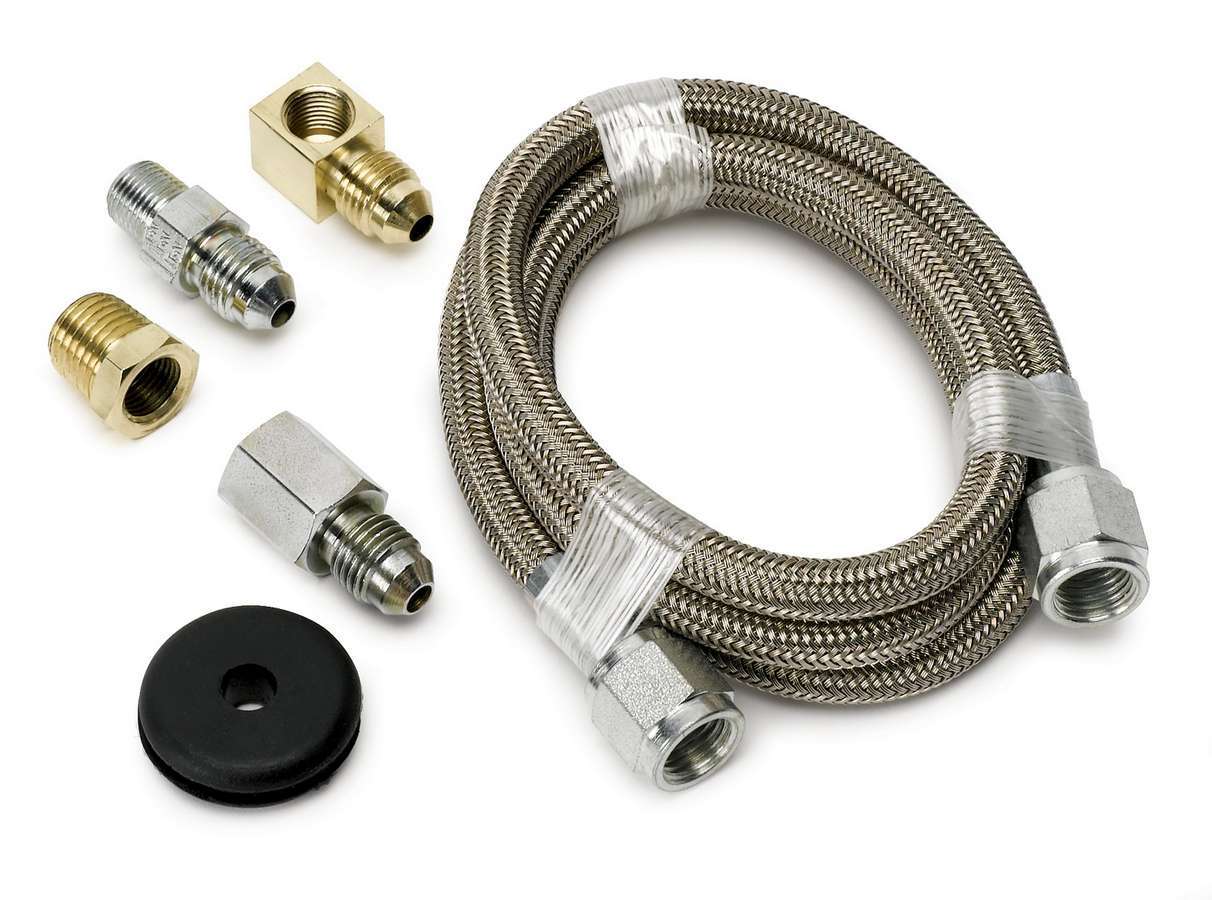 Gauge Line Kit - 4 AN - 3 ft - 4 AN Female to 4 AN Female - Fittings Included - Braided Stainless - Mechanical Pressure Gauges - Kit