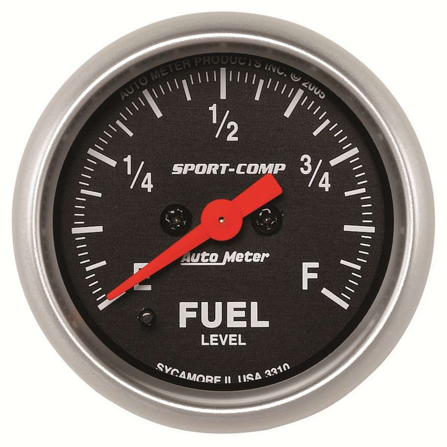 Fuel Level Gauge - Sport-Comp - 0-280 ohm - Electric - Analog - Full Sweep - 2-1/16 in Diameter - Programmable - Black Face - Each