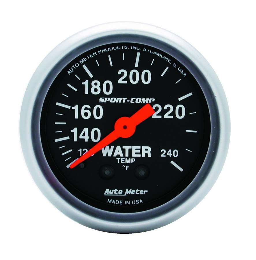 Water Temperature Gauge - Sport-Comp - 120-240 Degree F - Mechanical - Analog - Full Sweep - 2-1/16 in Diameter - Black Face - Each